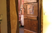 Internal antique oak door with a large leaded window