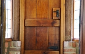 3 plank roman oak ledged door opening outwards, 2 x 22" t hinges on the front, sash lock and dead lock key aliked