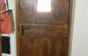External Antique oak 3 plank door from inside with 5 lever lock fitted into the ledge