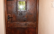 walnut-antique-oak-back with 2 x 22" T hinges, 5 lever sash lock fitted into the lock block and dead lock fitted into lock block and 2 x 6" bolts
