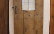 3 plank antique internal oak ledged door with large window
